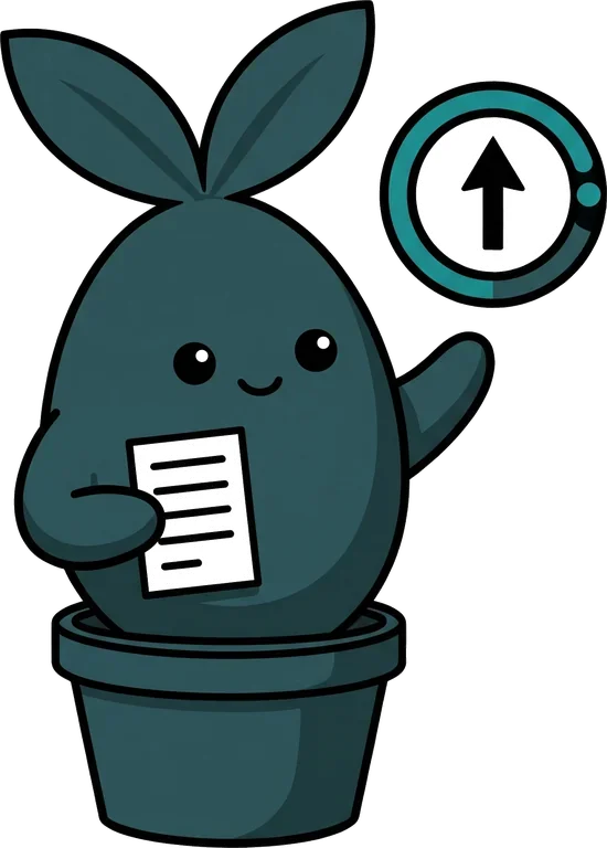 Sprout holding a resume beside a score dial