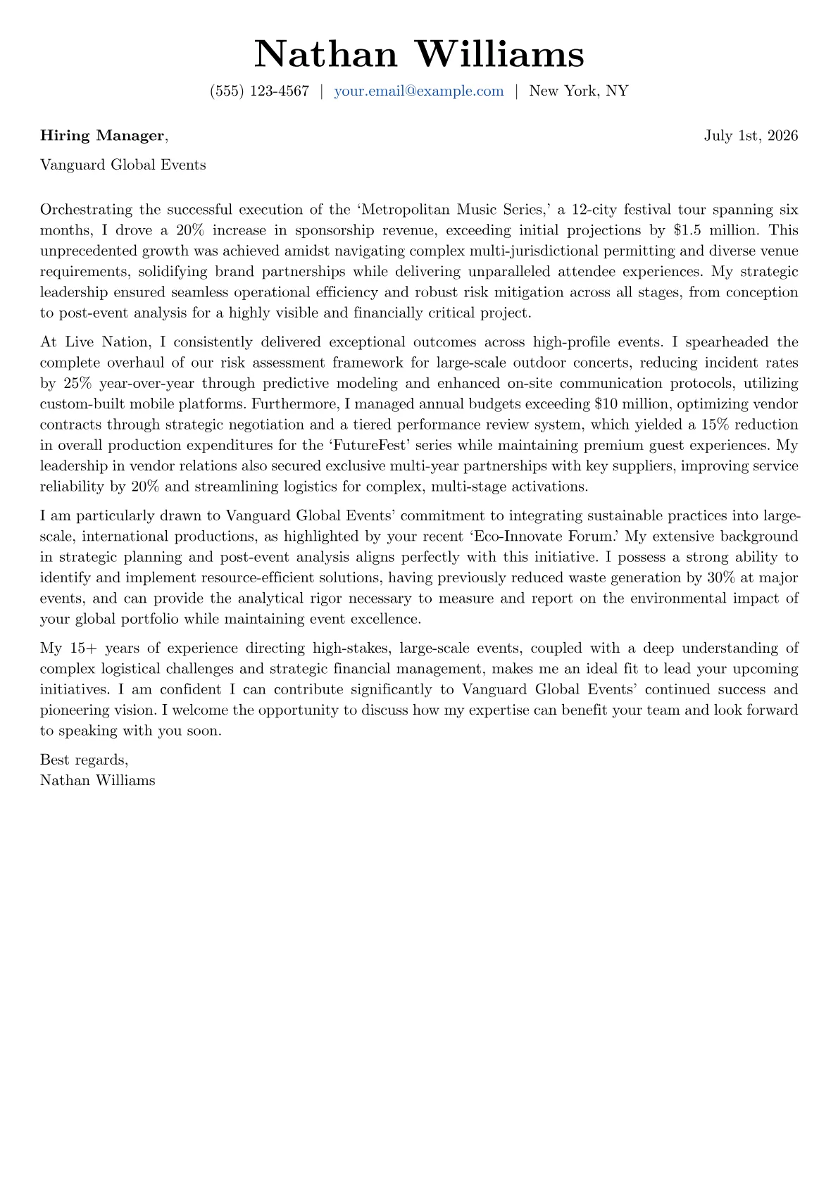 Event Director cover letter formatted with a JobSprout template