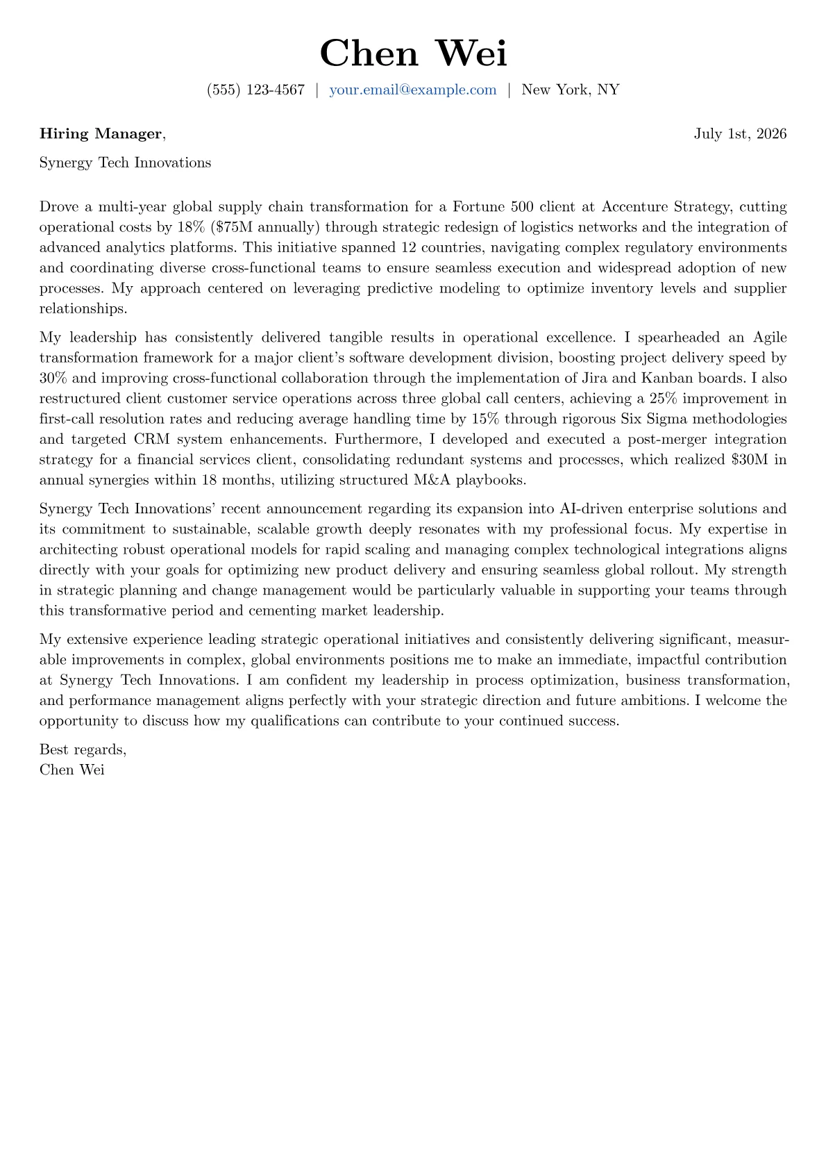 Operations Director cover letter formatted with a JobSprout template