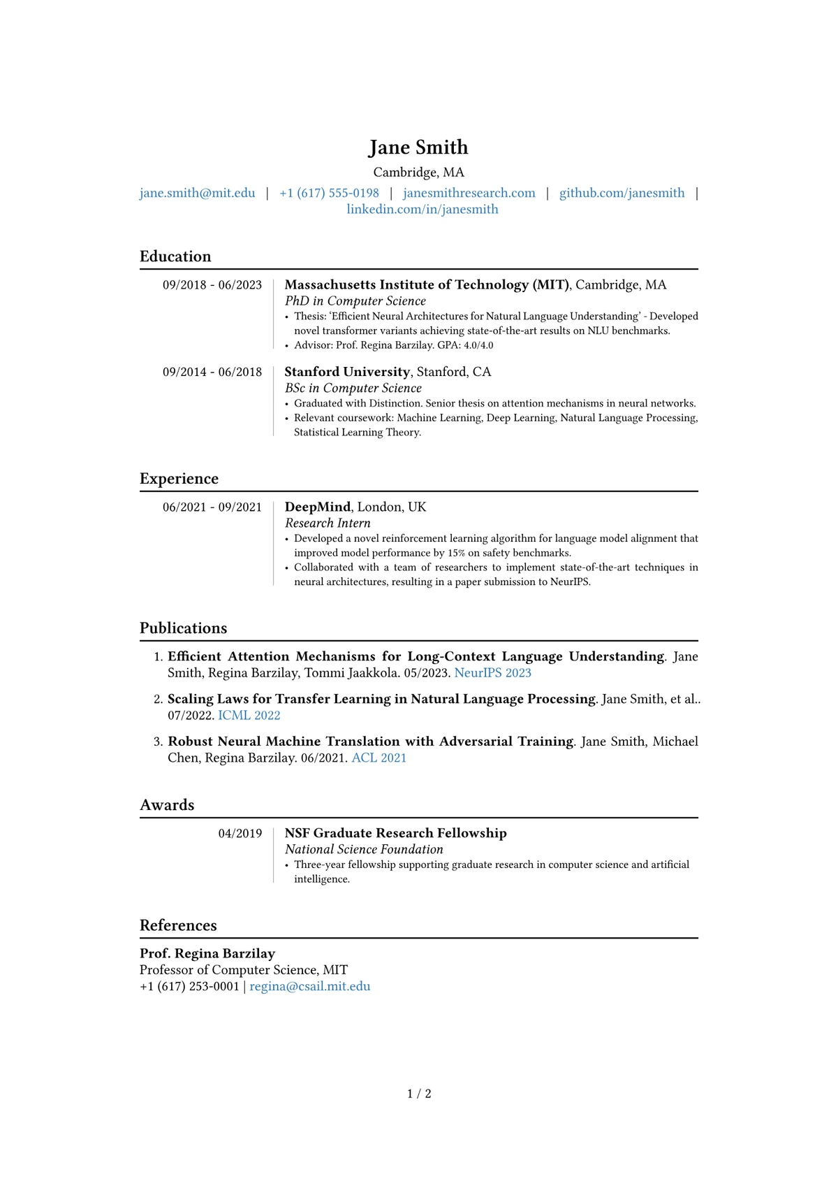 Academic CV template - detailed resume format for researchers and educators
