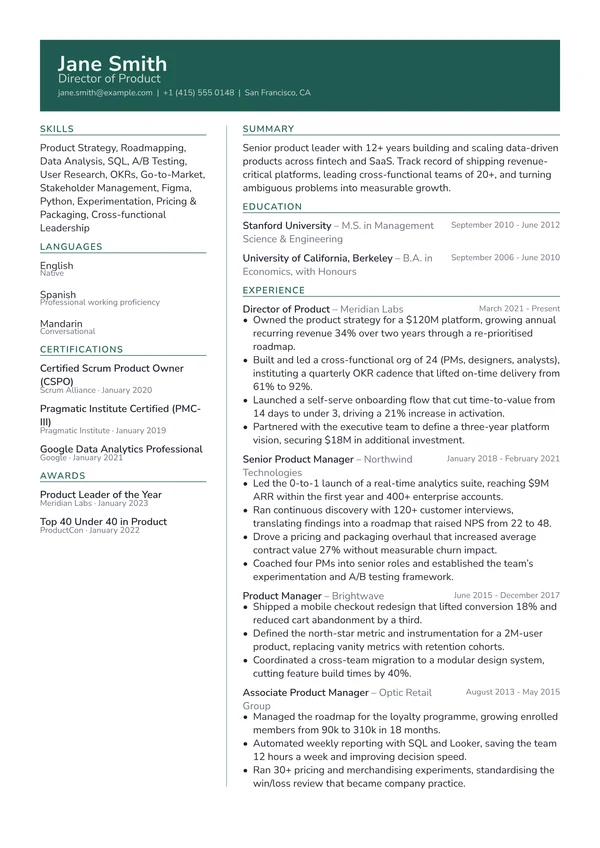 Atlas resume template preview