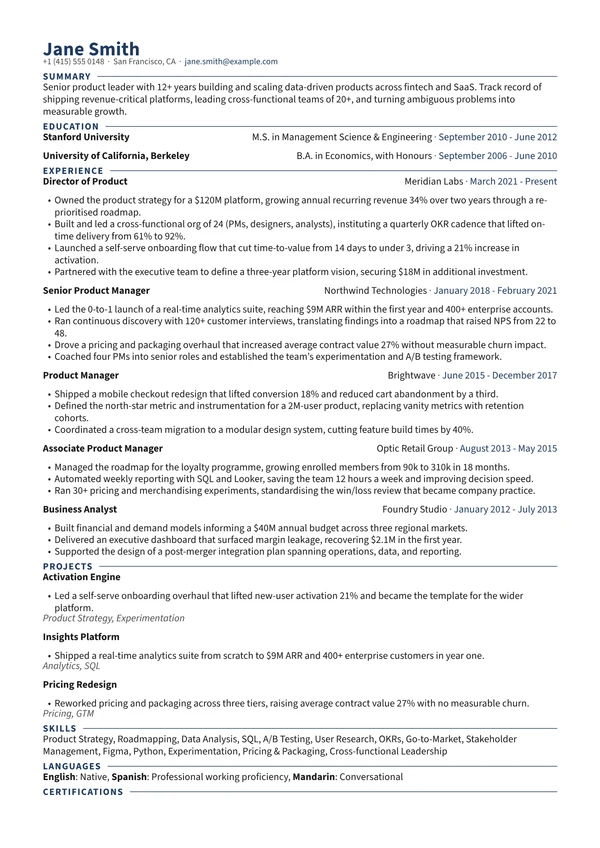 Compact resume template preview