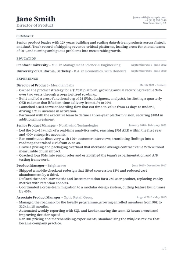 Folio resume template preview