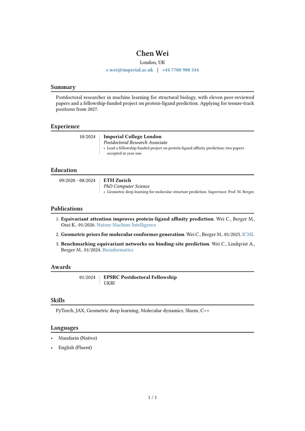 Academic CV in the Academic template