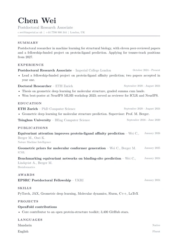 Academic CV in the Codex template