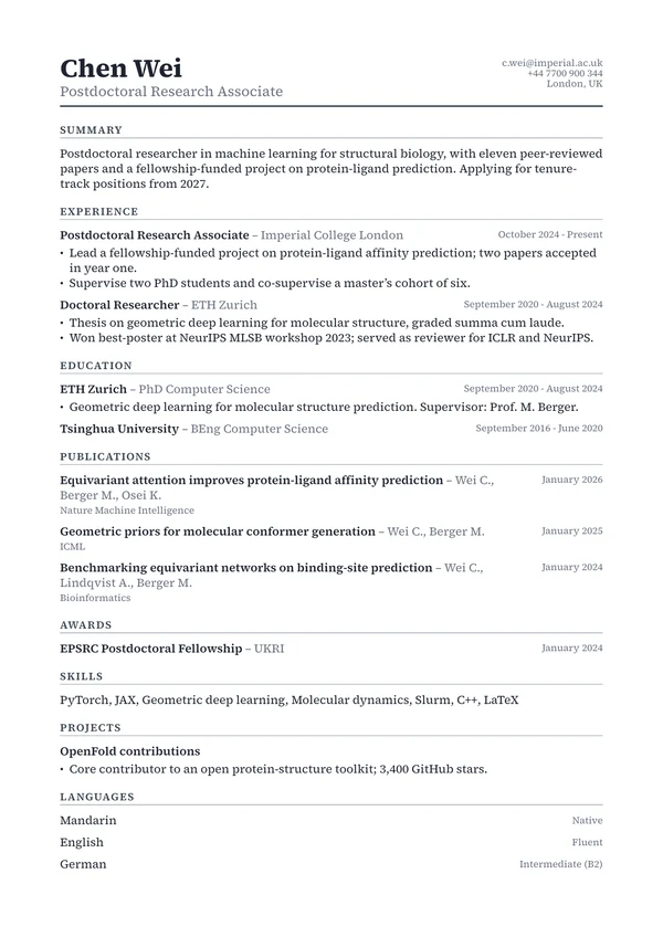 Academic CV in the Folio template