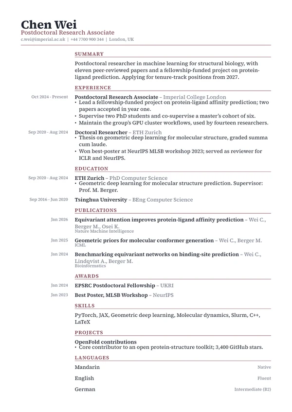 Academic CV in the Gazette template