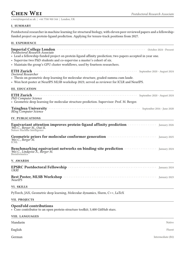 Academic CV in the Ledger template
