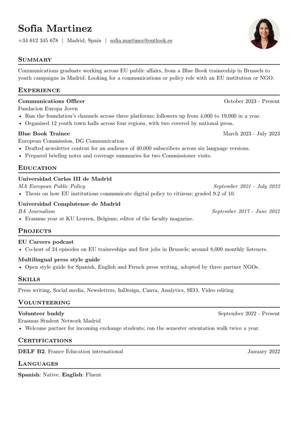 European CV in the Basic template