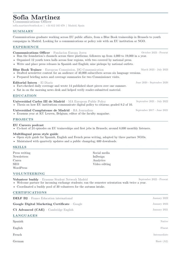 European CV in the Grid template