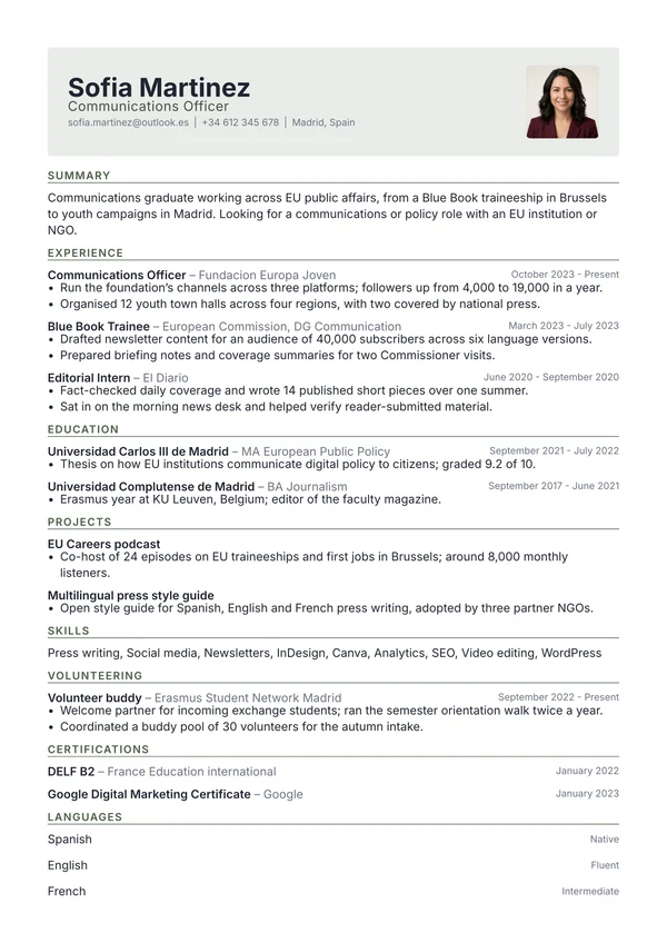 European CV in the Letterhead template