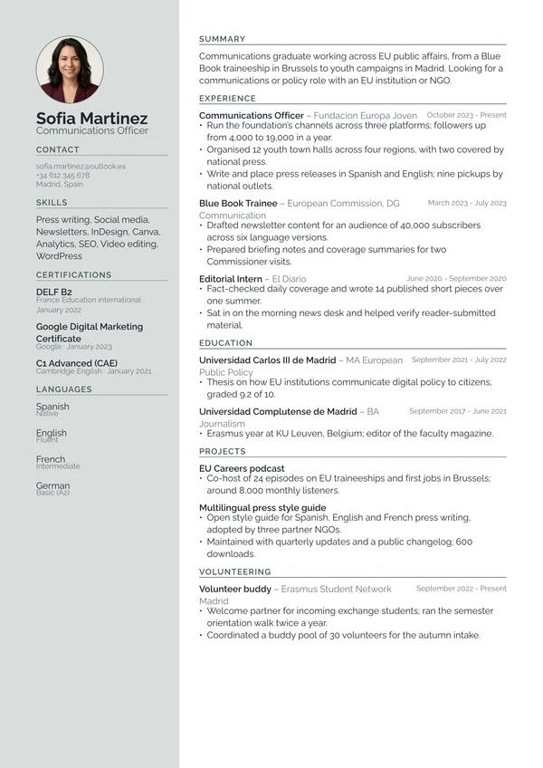 European CV in the Quartz template