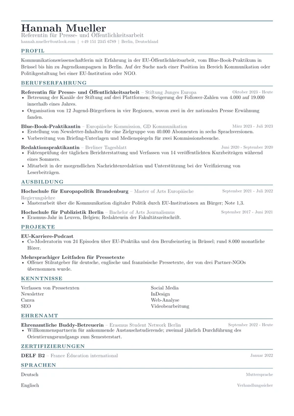 Lebenslauf in der Vorlage Grid