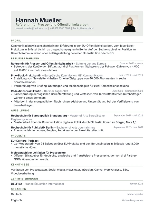 Lebenslauf in der Vorlage Letterhead