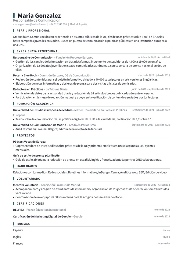 Currículum en la plantilla Marker