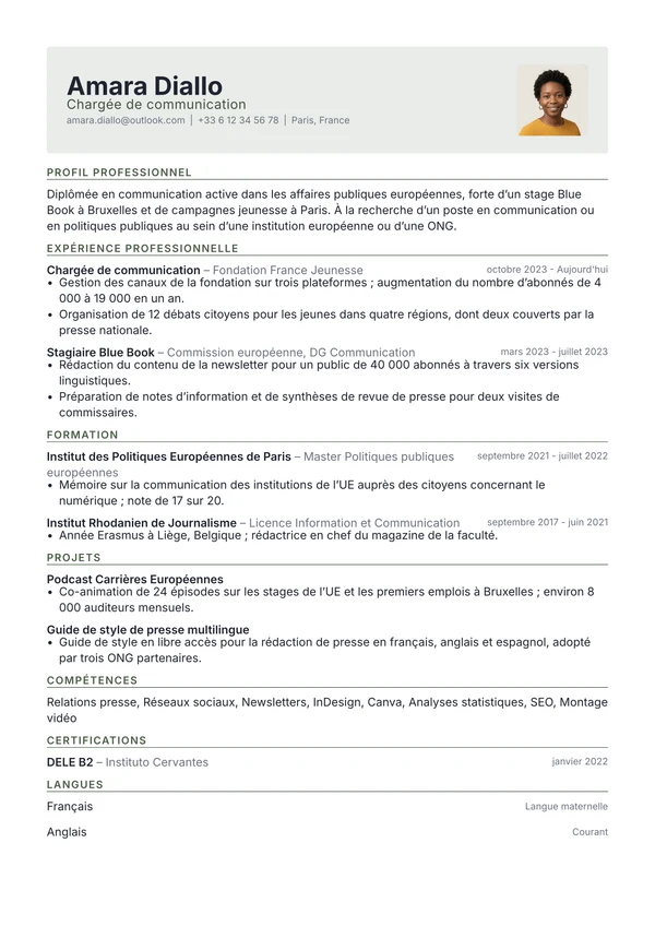 CV dans le modèle Letterhead