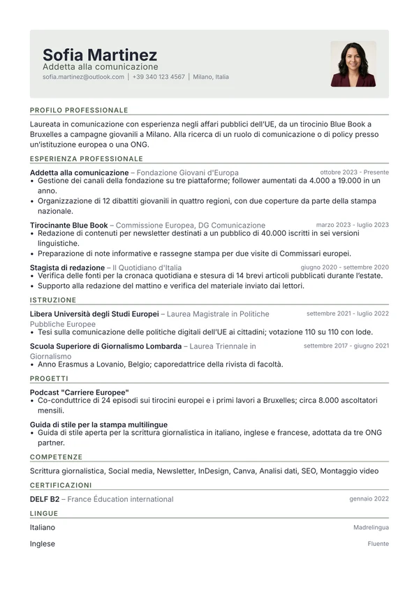 Curriculum nel modello Letterhead