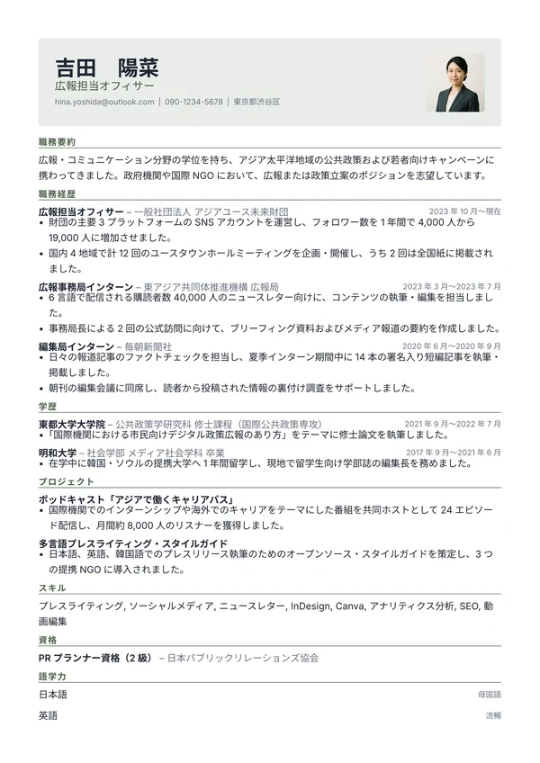 Letterhead のテンプレートで作成した履歴書