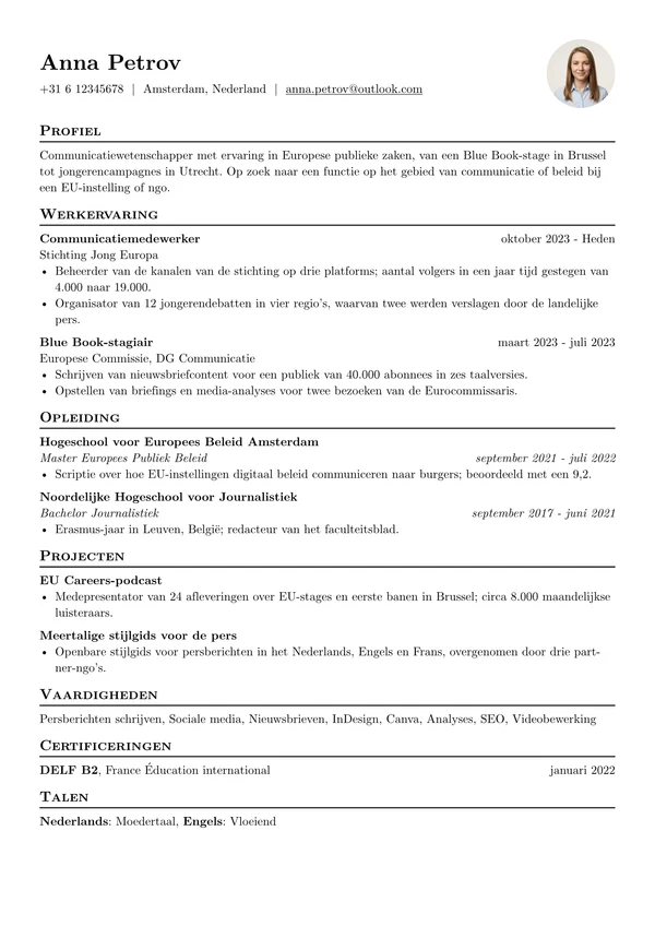 Cv in het sjabloon Basic