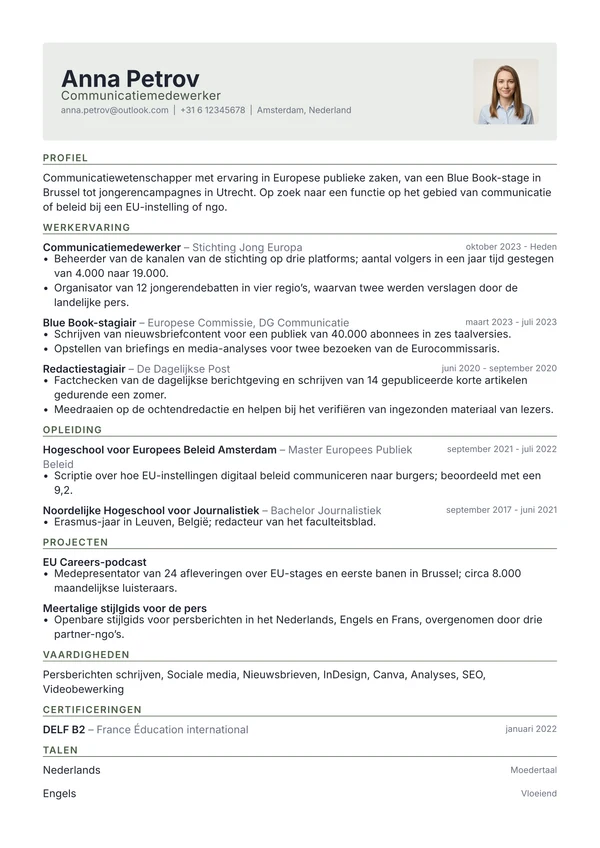 Cv in het sjabloon Letterhead