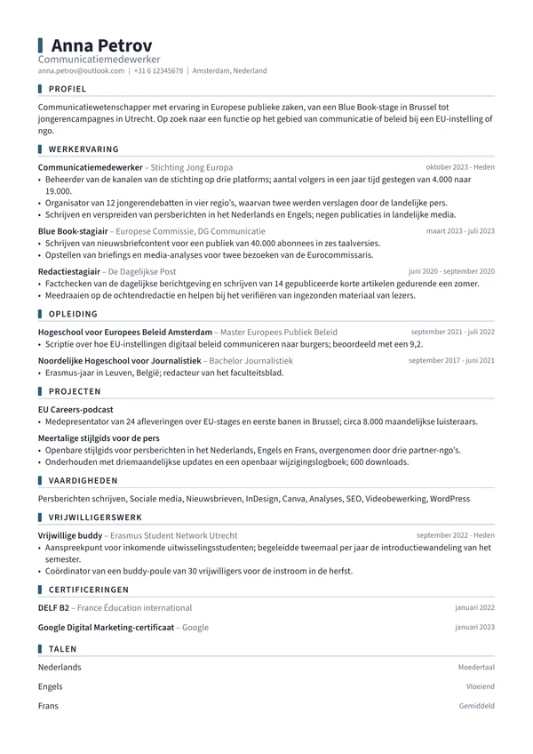 Cv in het sjabloon Marker