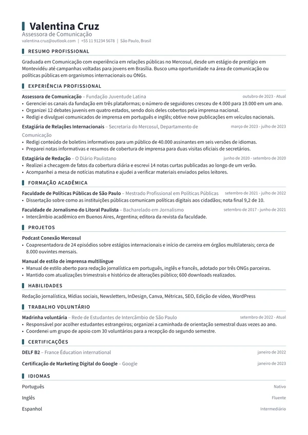 Currículo no modelo Marker