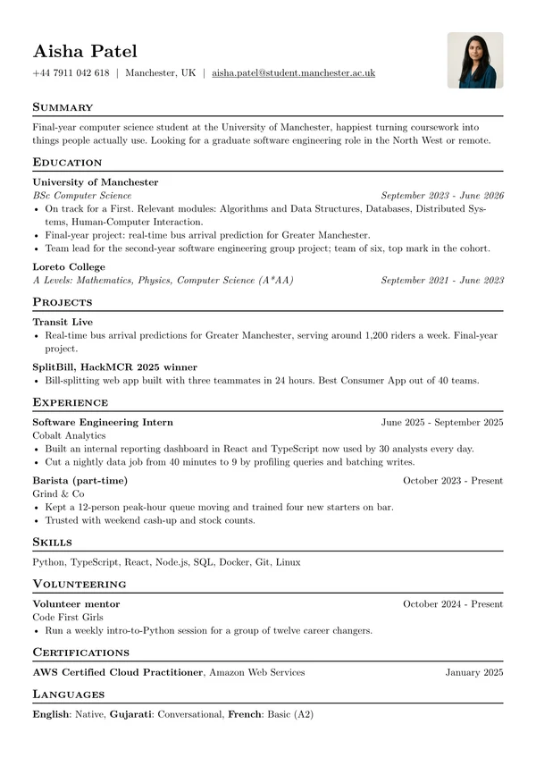 Student resume in the Basic template