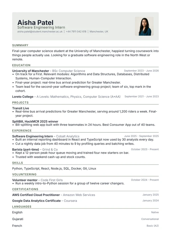 Student resume in the Letterhead template