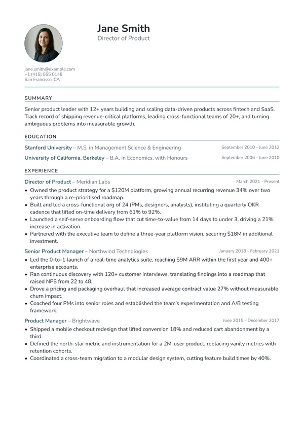 Portrait resume template preview