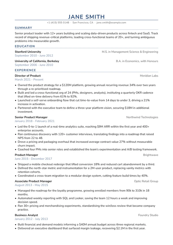 Print resume template preview