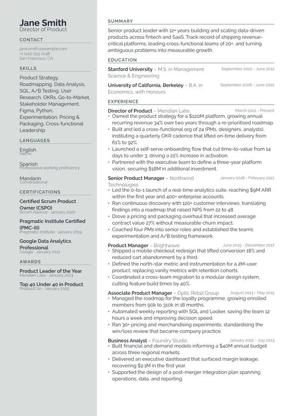 Quartz resume template preview