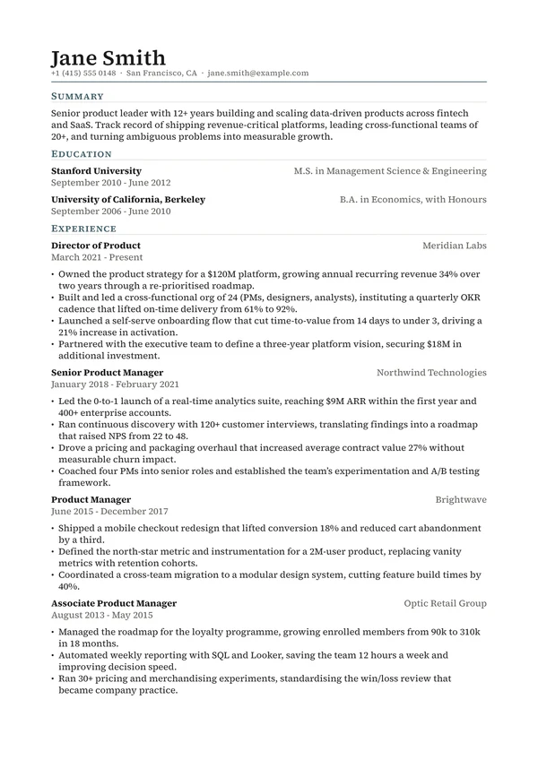 Refined resume template preview