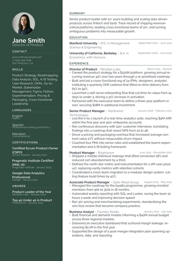 Slate resume template preview
