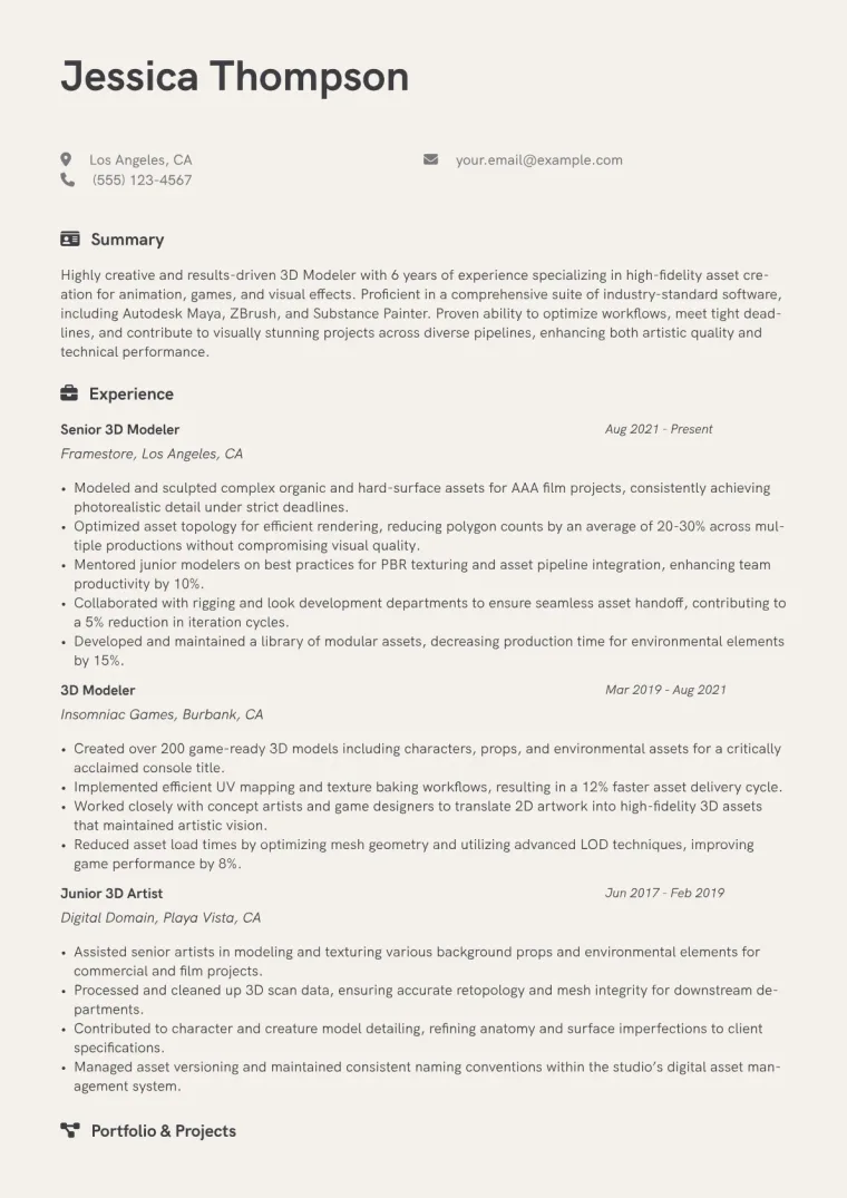 3D Modeler Resume Example