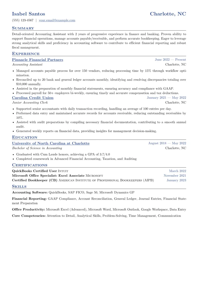 Accounting Assistant Resume Example CV template preview