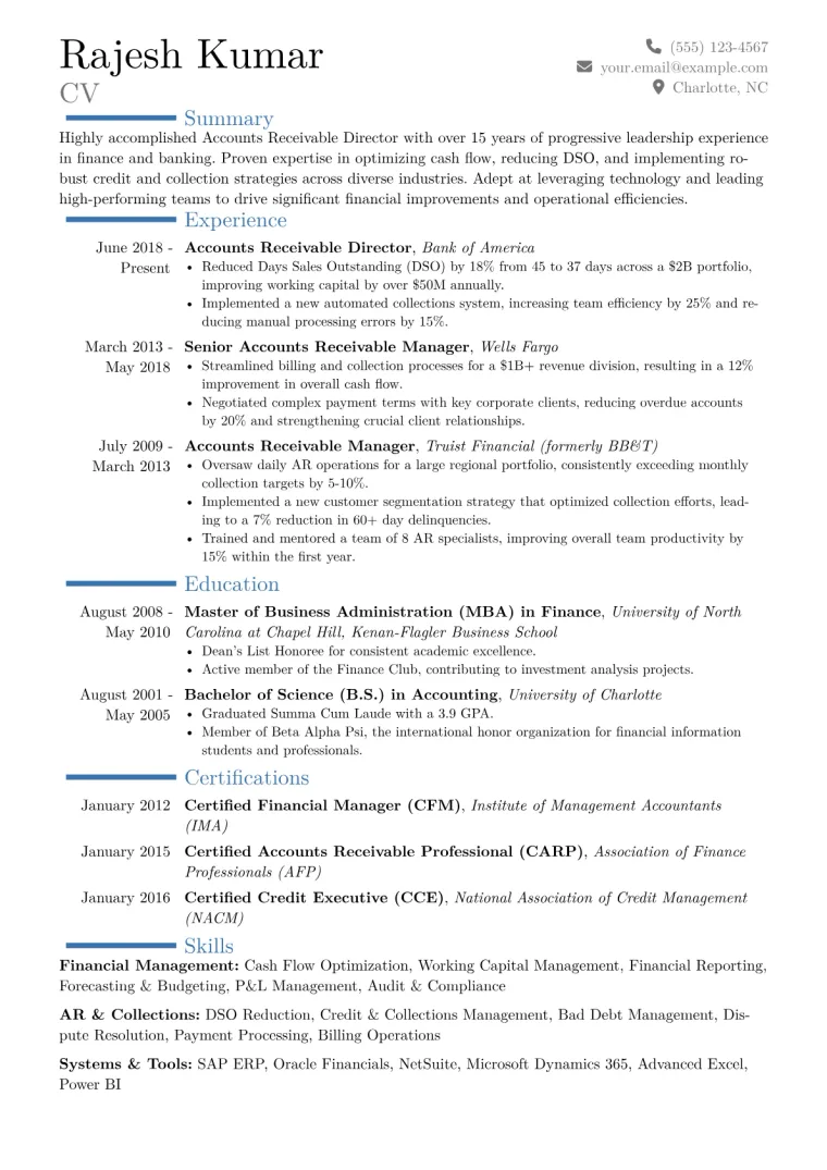 Accounts Receivable Director Resume Example CV template preview