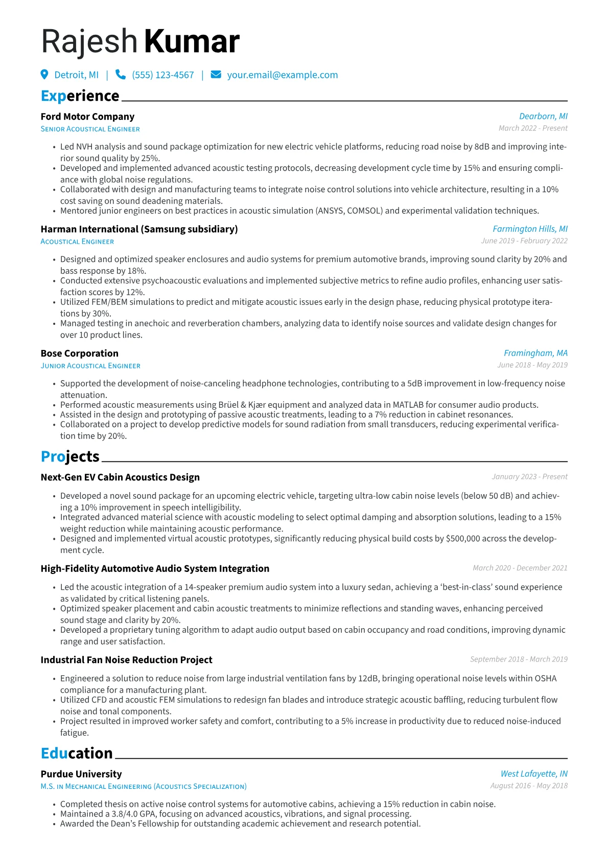 Acoustical Engineer Resume Example CV template - Page 1