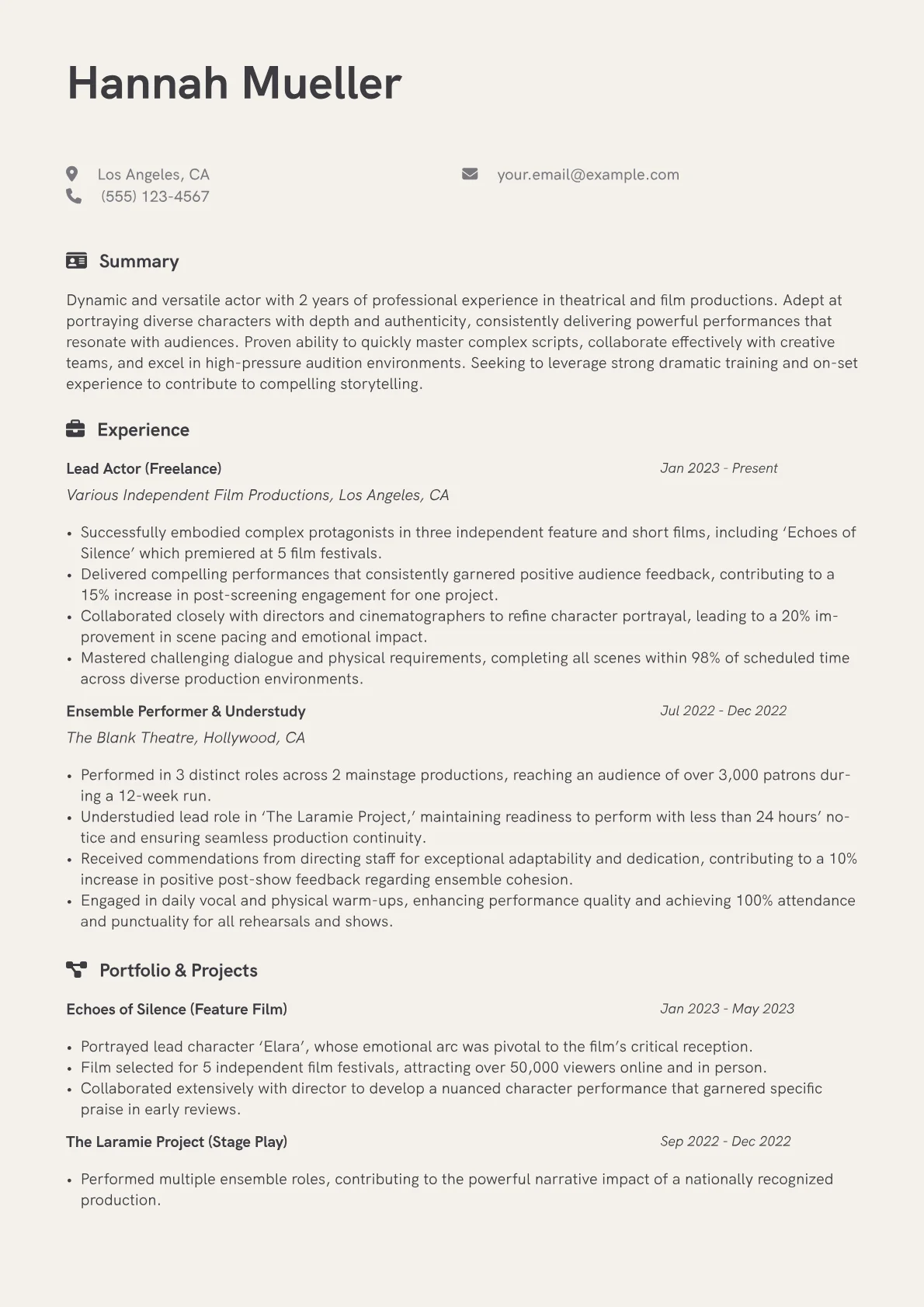 Actor Resume Example CV template - Page 1