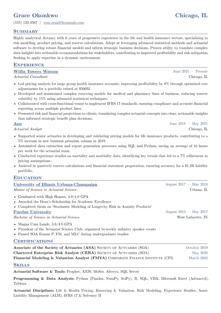 Actuary Resume Example CV template preview