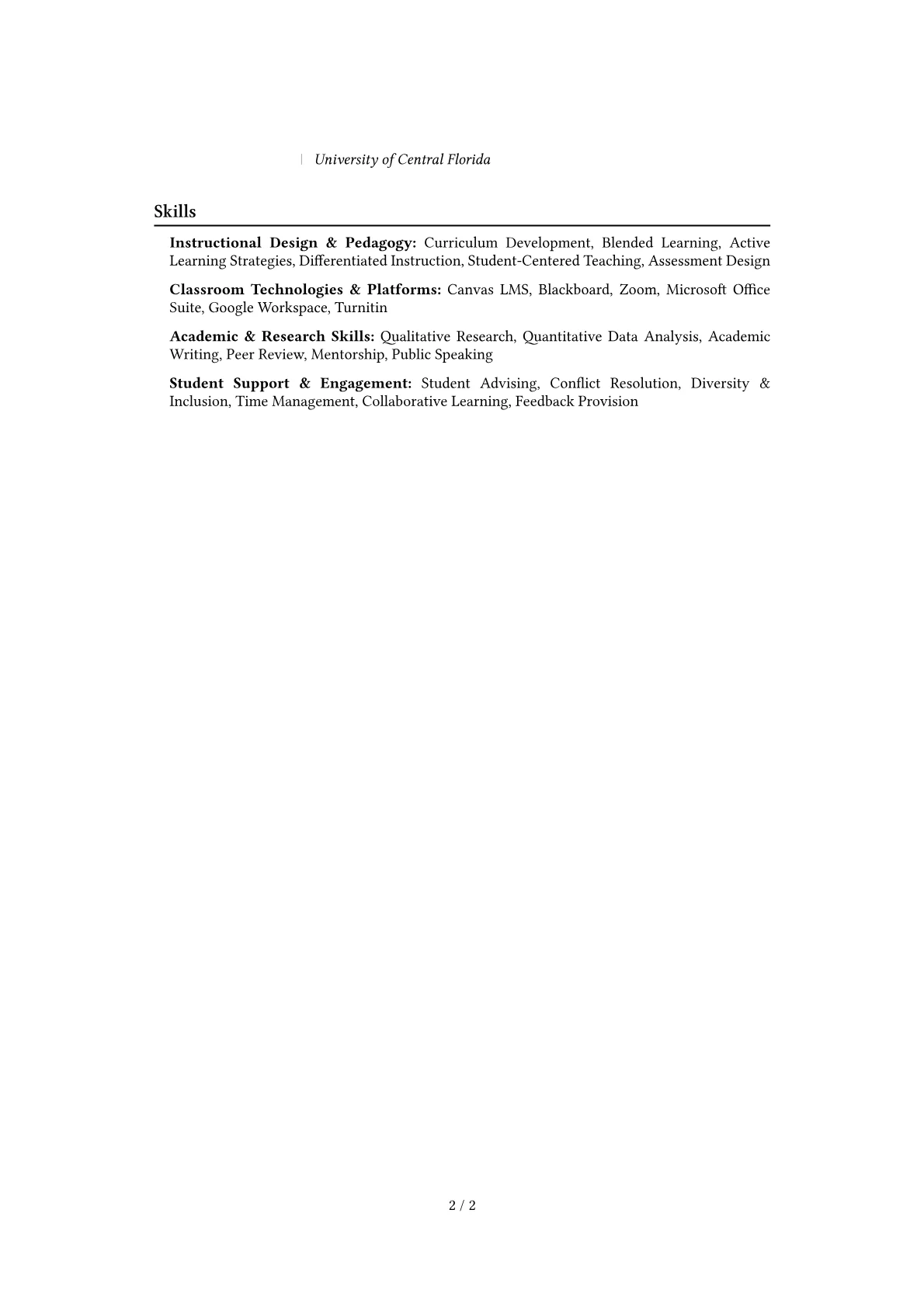 Adjunct Instructor Resume Example CV template - Page 2