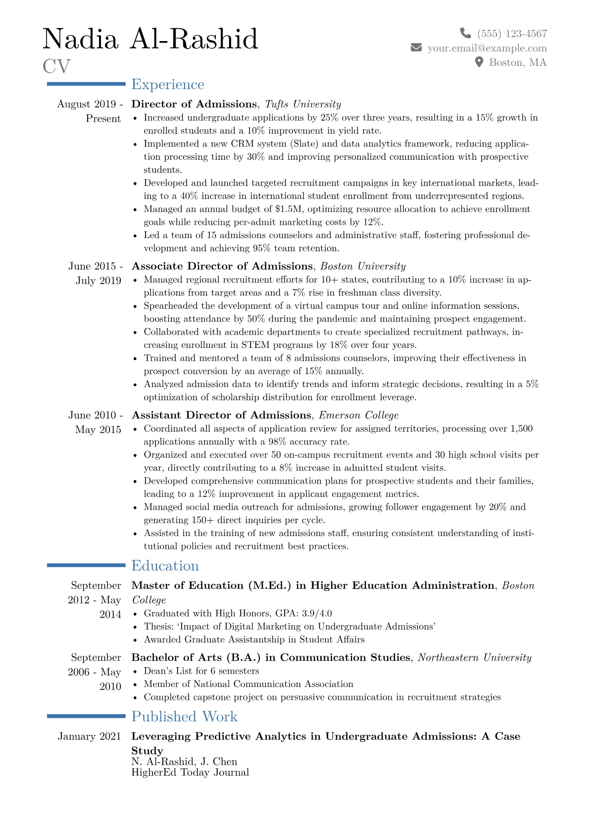 Admissions Director Resume Example CV template - Page 1