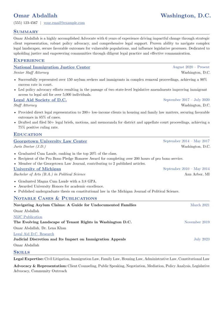 Advocate Resume Example CV template preview