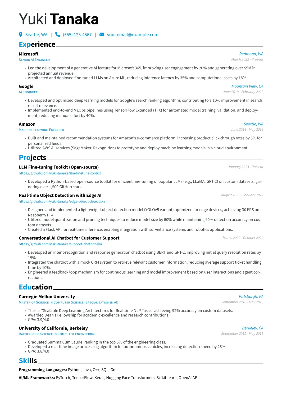 AI Engineer Resume Example CV template - Page 1