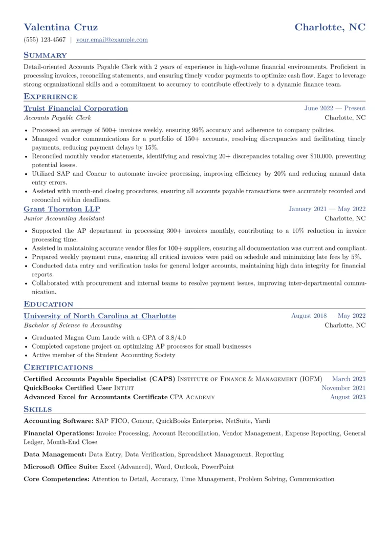 AP Clerk Resume Example CV template preview