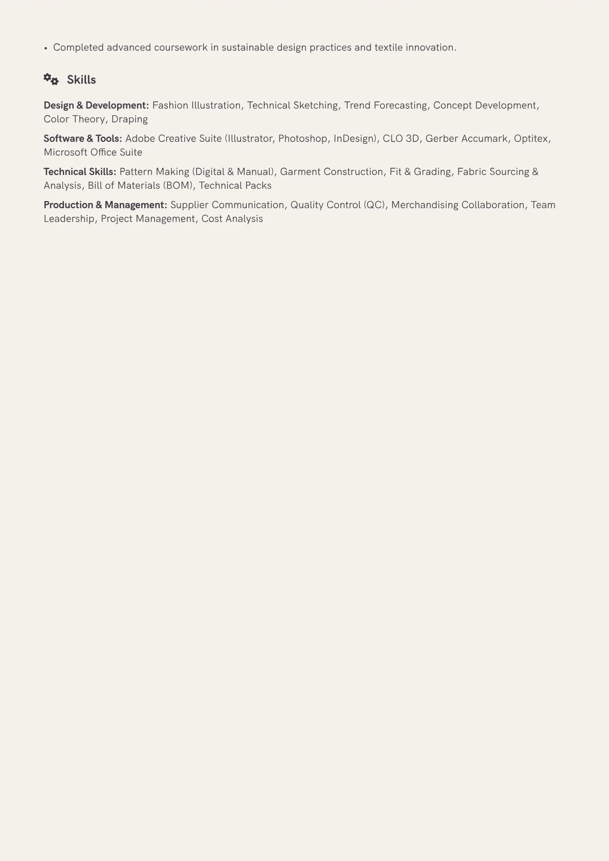 Apparel Designer Resume Example CV template - Page 2