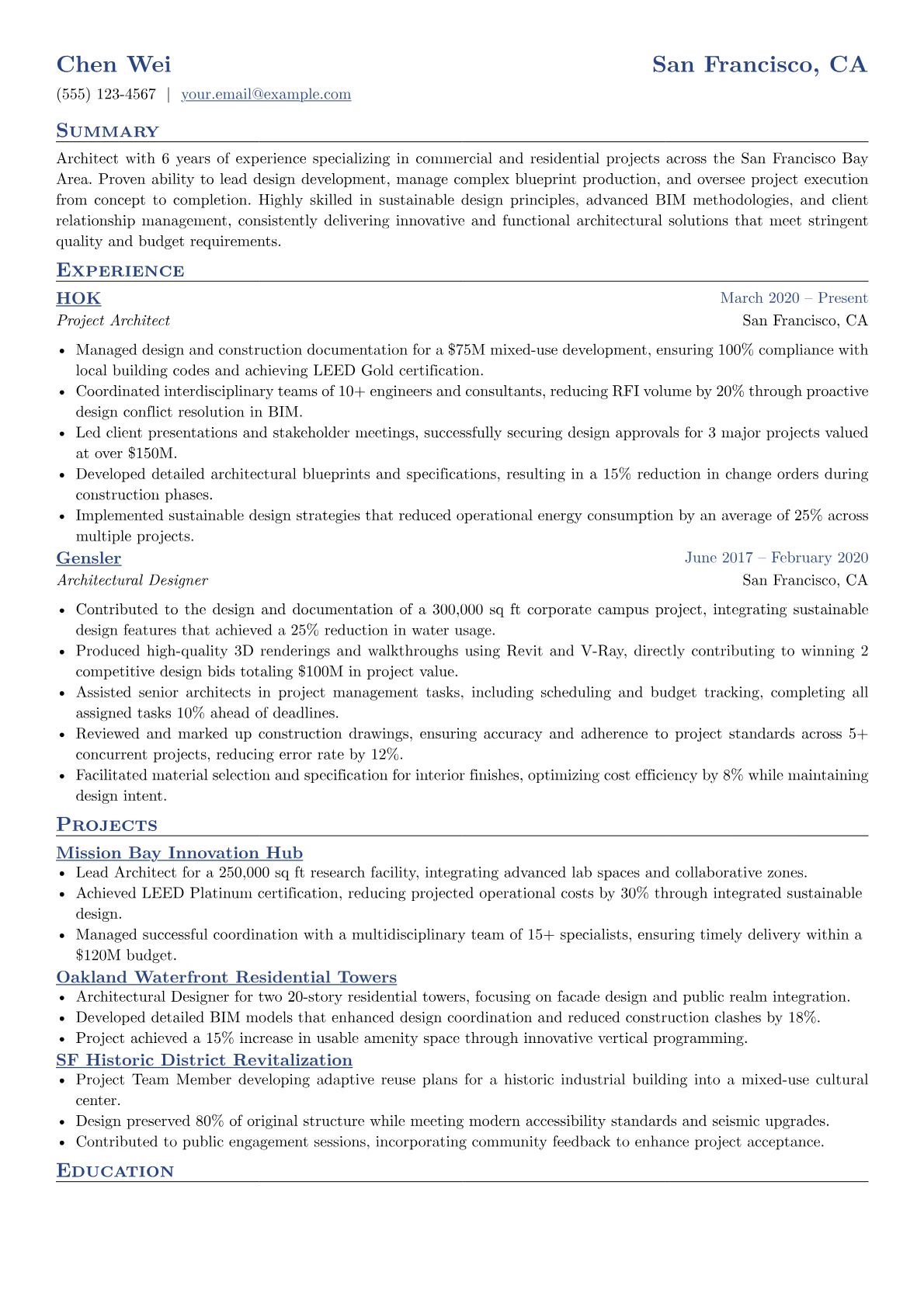 Architect Resume Example CV template - Page 1