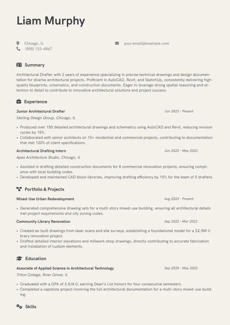 Architectural Drafter Resume Example CV template preview