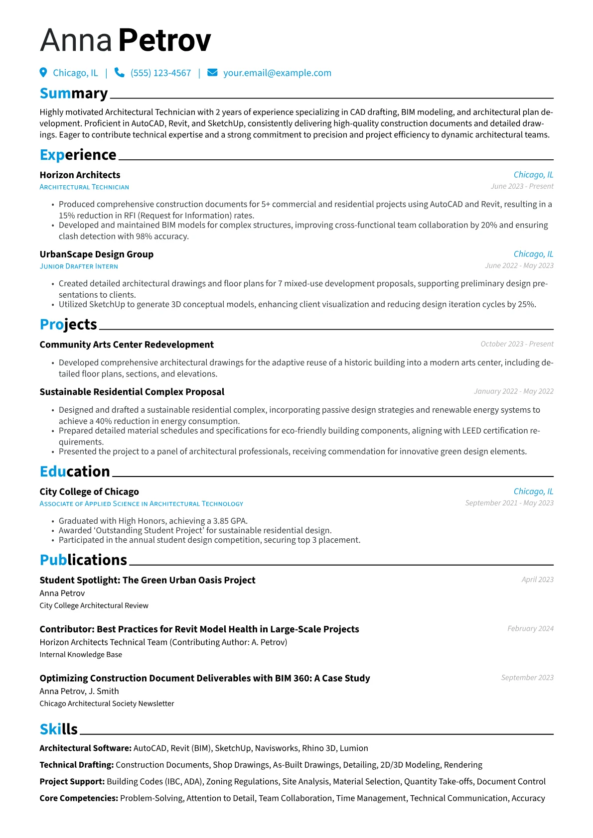 Architectural Technician Resume Example CV template - Page 1