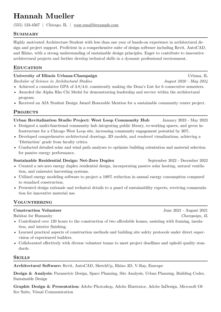Architecture Student Resume Example