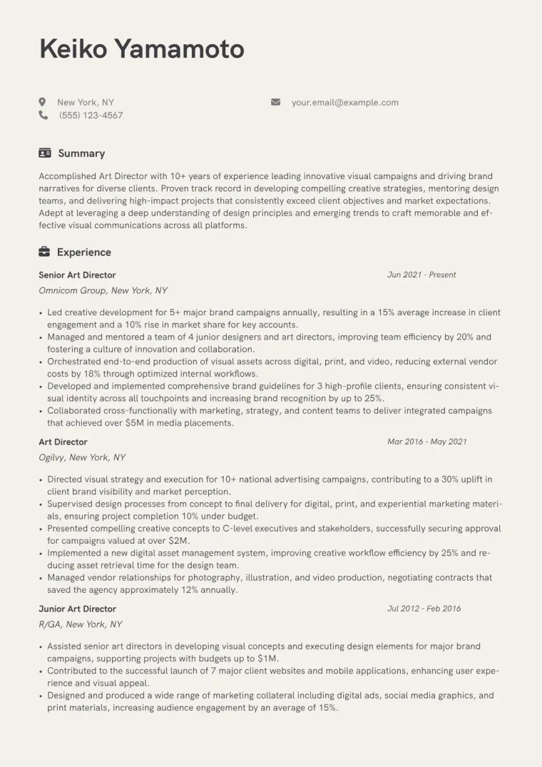Art Director Resume Example